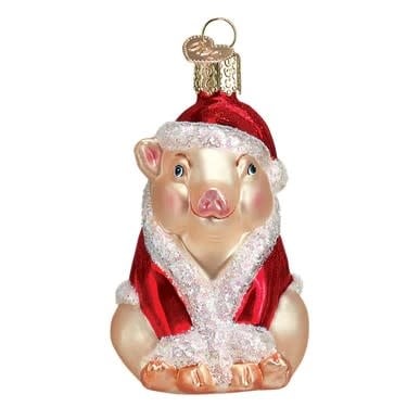 Red ceramic Christmas ham ornament with gold detailing