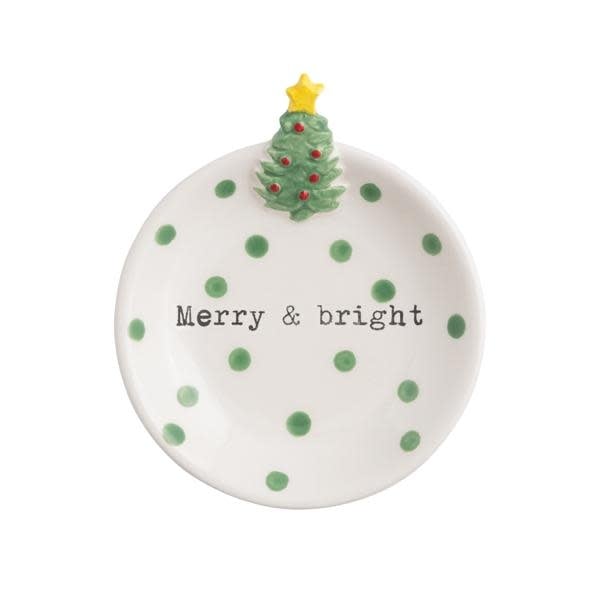 Hand-painted ceramic trinket tray with a snowman icon rim in dolomite color