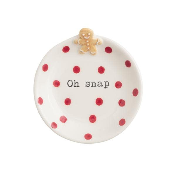 Hand-painted ceramic trinket tray with a snowman pattern on a dolomite background.