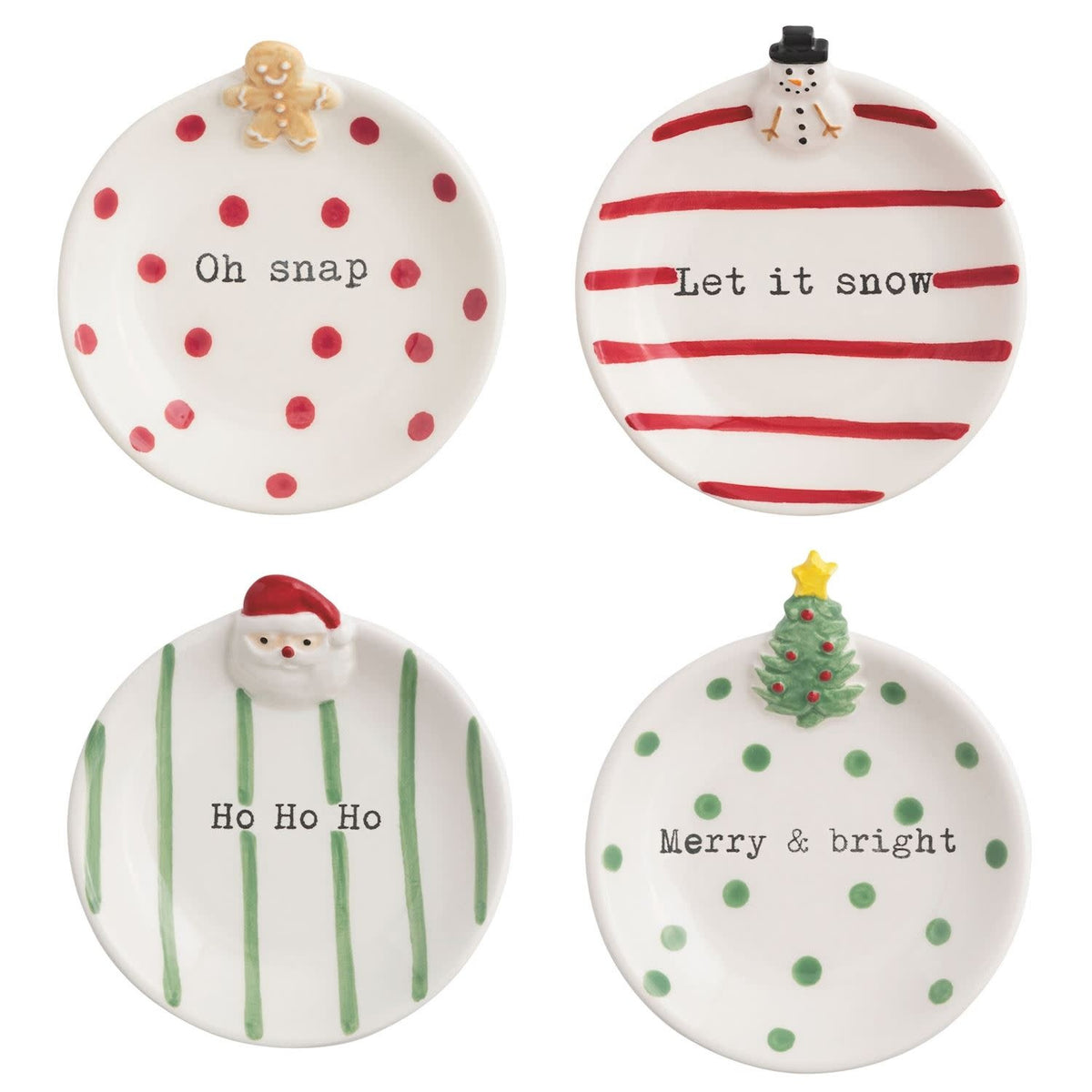 Hand-painted ceramic trinket tray with a snowman pattern on Dolomite white material and dimensional icon rim.