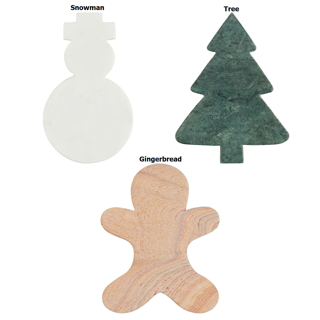 Mini marble Christmas board featuring an engraved tree silhouette on a white stone surface.