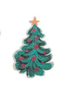 Christmas pop-up sponge with tree silhouette in festive green and red colors.
