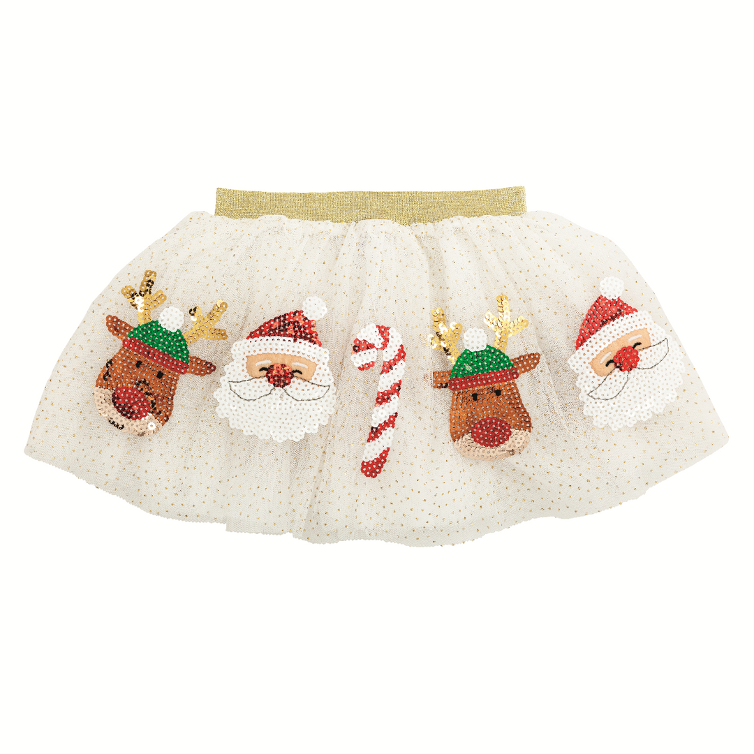White Christmas sequin tutu with layered mesh and Lurex elastic waistband