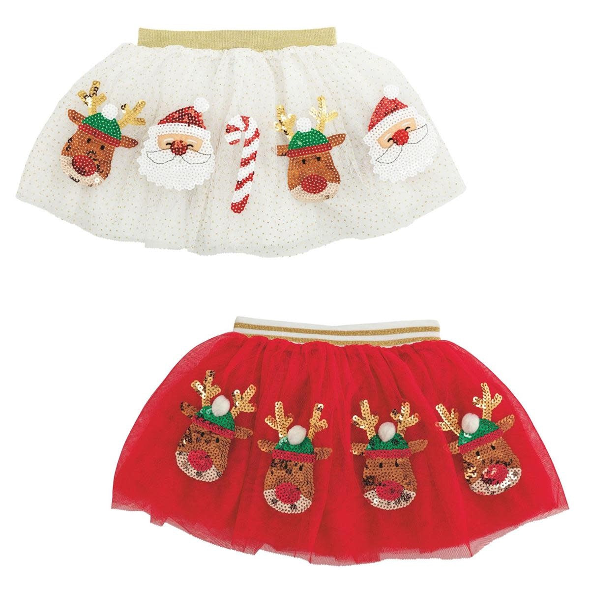 Red Christmas sequin tutu with layered mesh skirt and elastic waistband