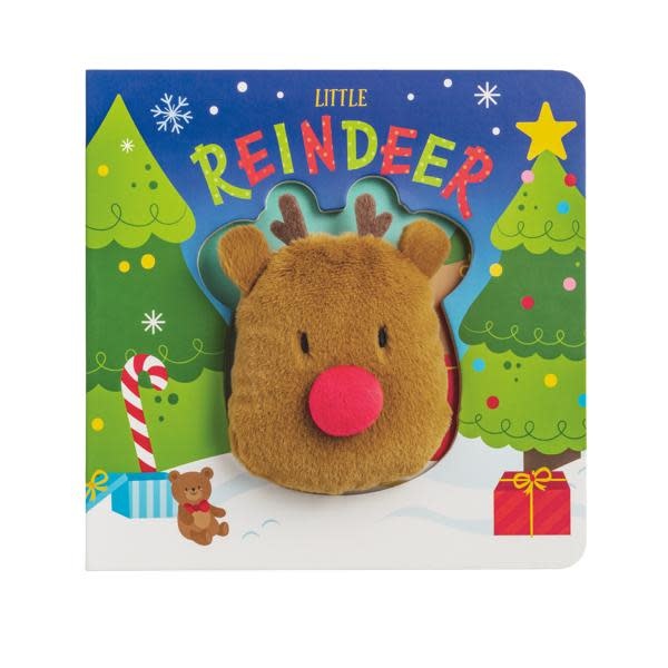 Christmas Squeak-Along Book featuring a plush reindeer character made of brown faux fur with antlers.