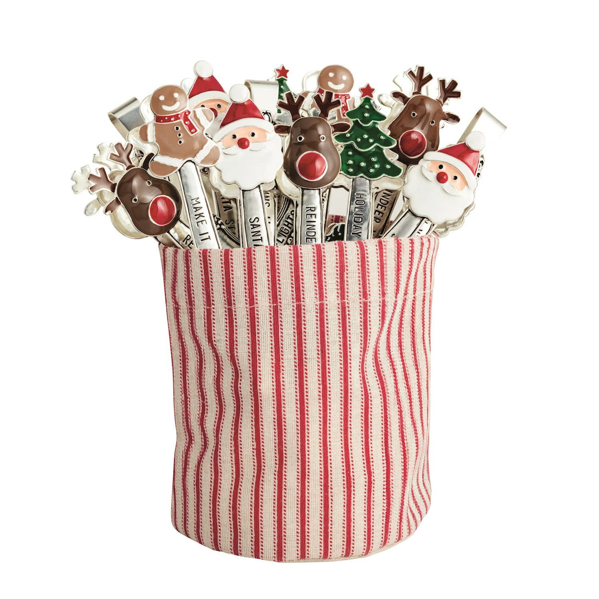 Silverplate tongs with enamel handle in a cotton display bucket.