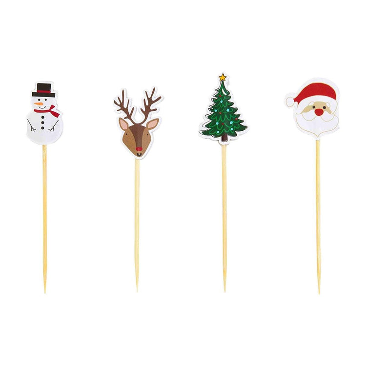 Paper Christmas toothpick with red and green holiday pattern
