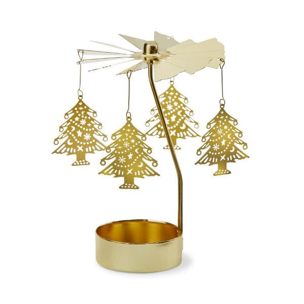 Gold iron Christmas tree carousel tealight holder with circular tiered design