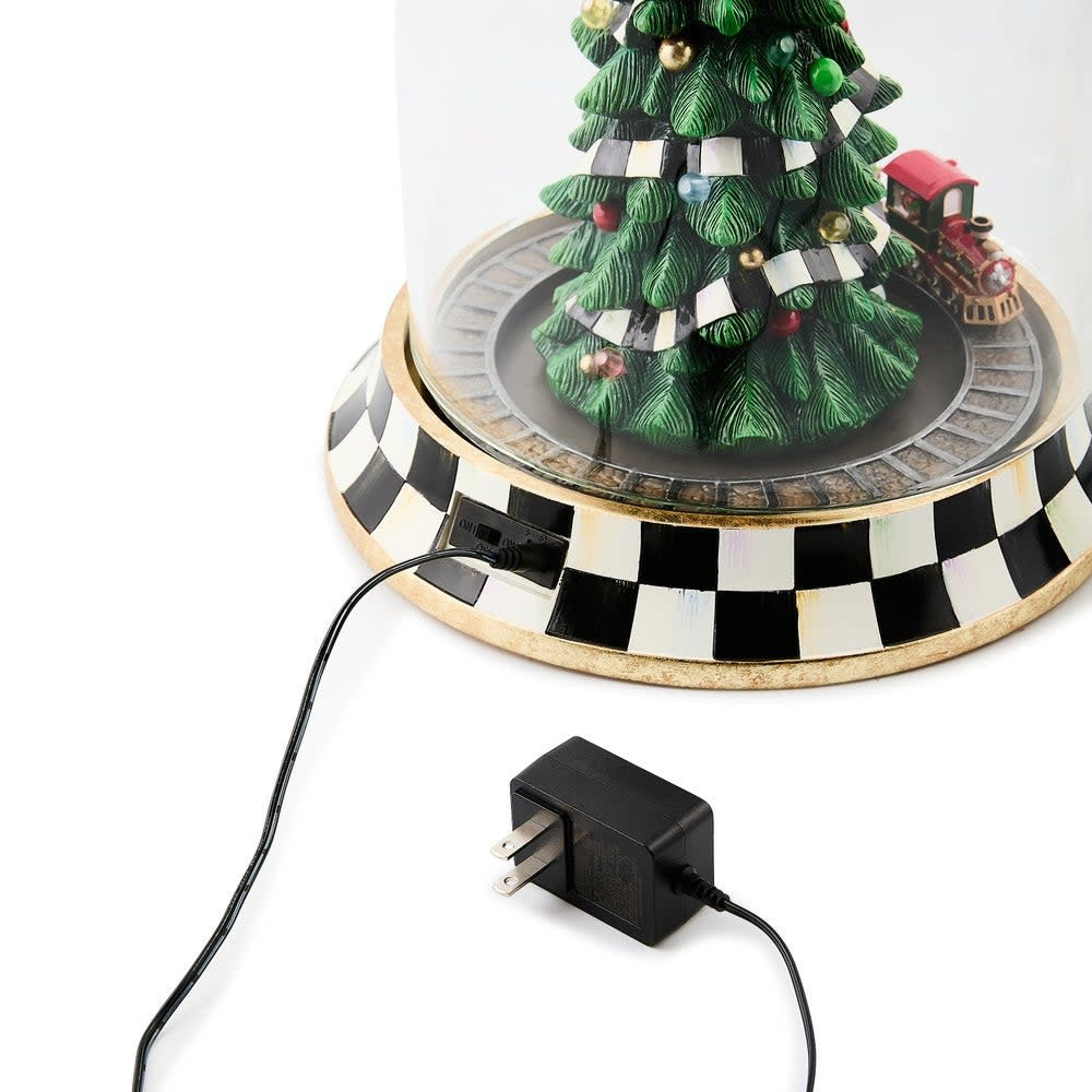 Resin Christmas tree train music box cloche with festive decorations