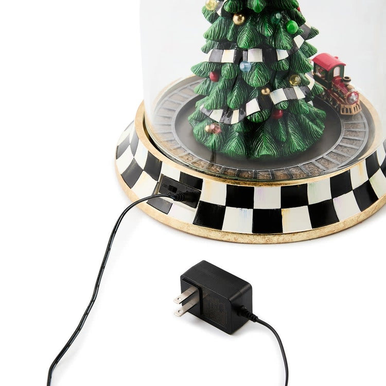 Resin Christmas tree train music box cloche with festive decorations