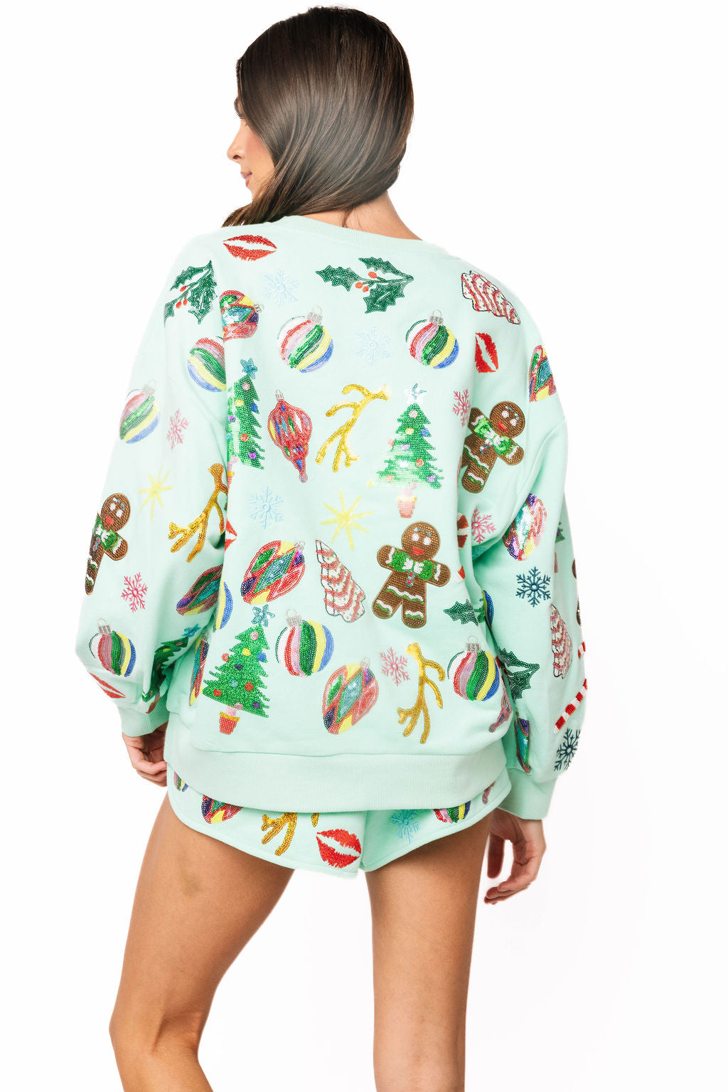 Queen of Sparkles mint multi Christmas icons sweatshirt, alternate view
