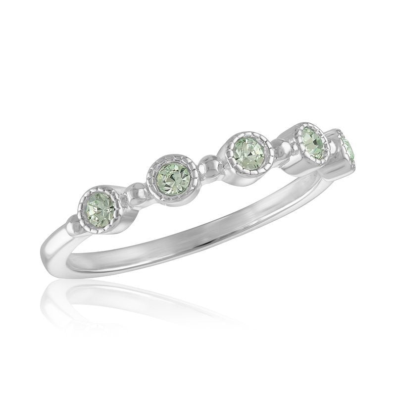 Chrysolite round eternity band stack ring with continuous circle of sparkling stones