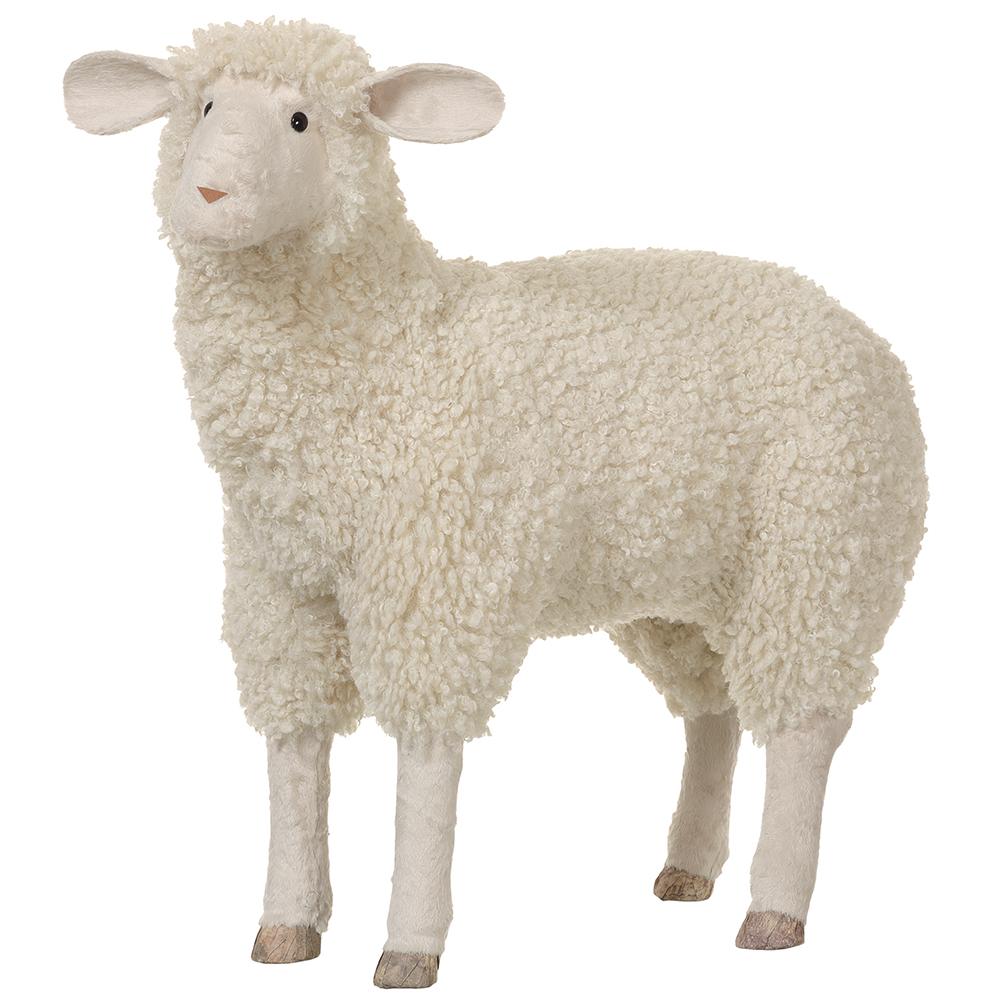 Beige sheep-shaped decorative pillow with artificial fur texture.
