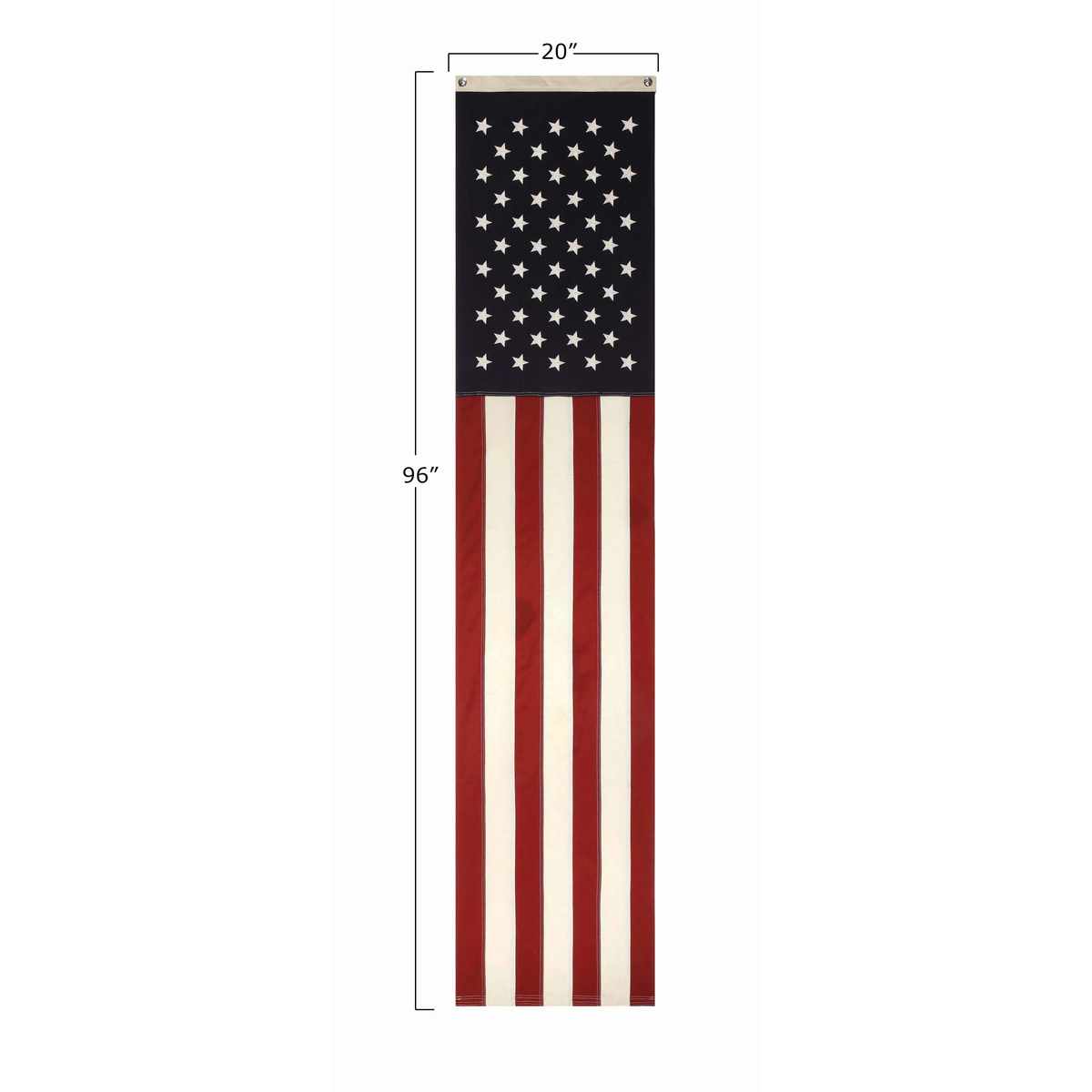 Americana banner with grommets in cream fabric featuring a subtle vintage pattern and metal eyelets.