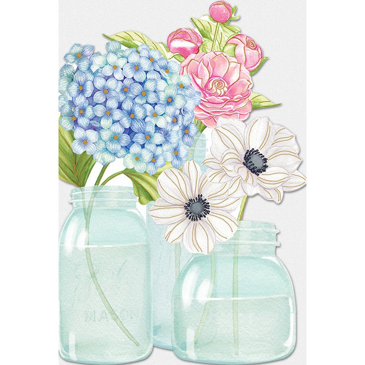 Sienna's Garden Friendship Mason jar vase with foil embossed 'Thinking of you' text and die-cut heart silhouette in cream finish.