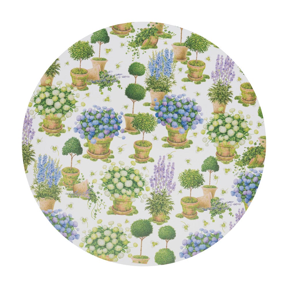 Round paper placemat with a natural beige tone.