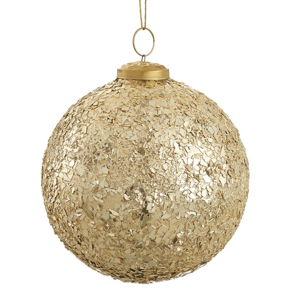 5.5 inch gold mosaic glass ball Christmas ornament with a textured, reflective surface.
