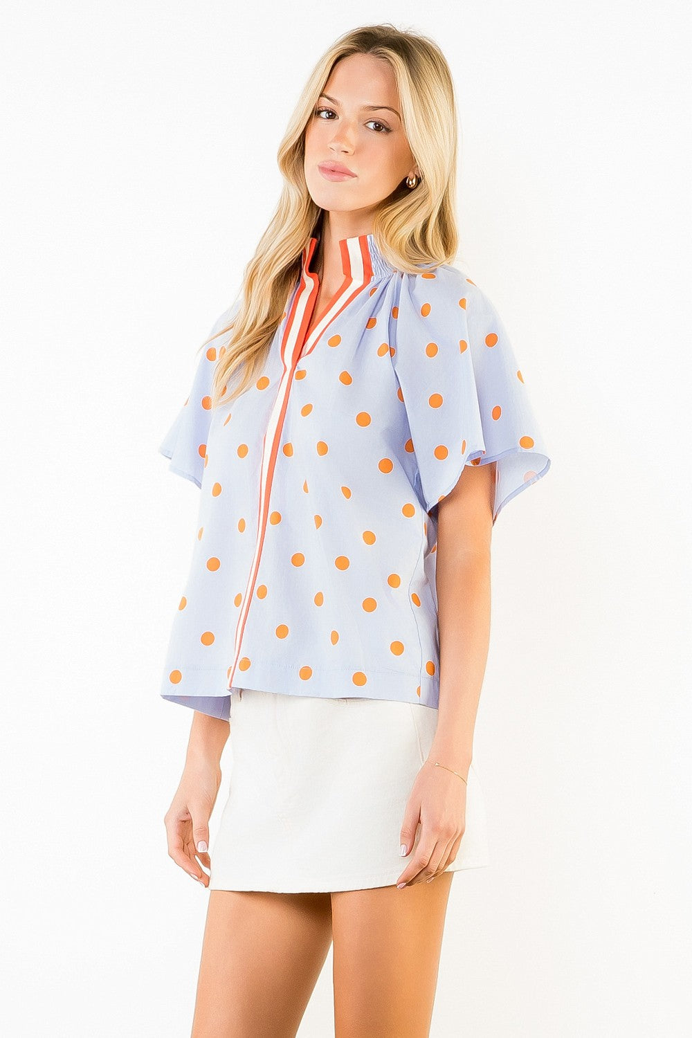 Blake Short Sleeve Polka Dot And Stripe Top