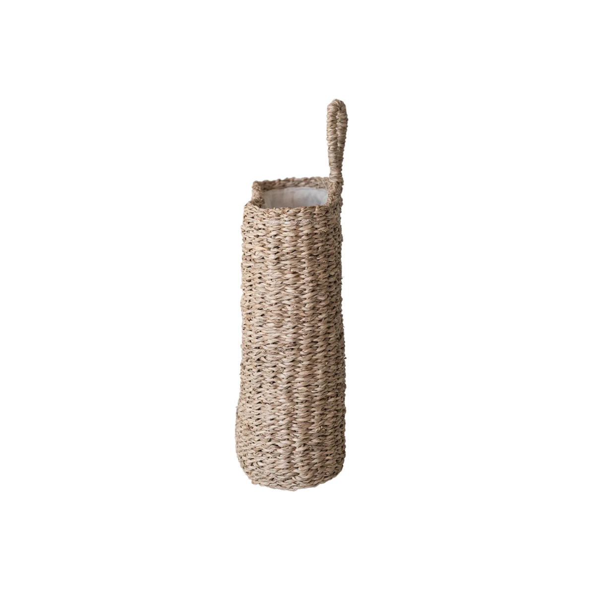Hand-woven seagrass wall basket with cotton lining