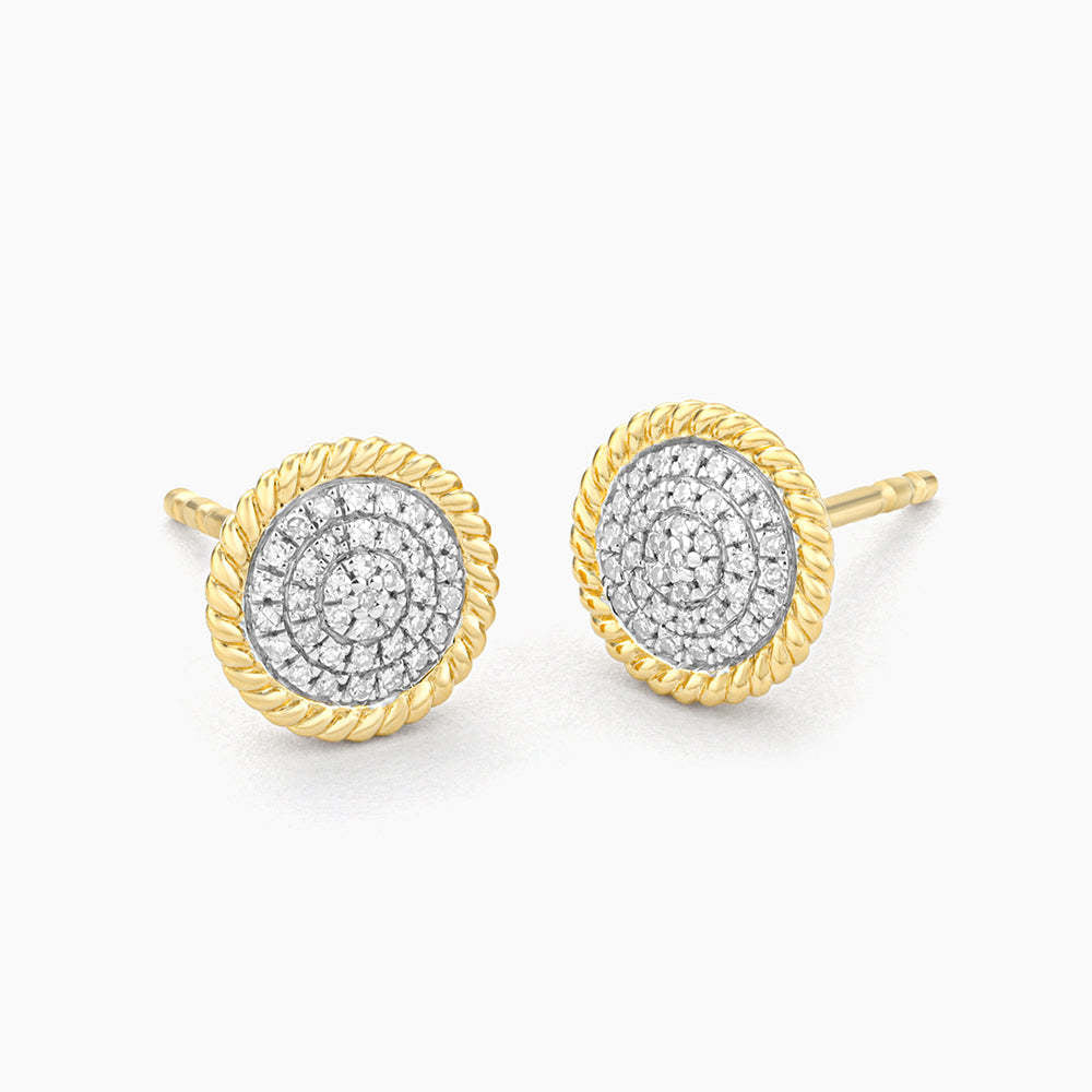 Silver circle rope stud earrings with small diamond accents