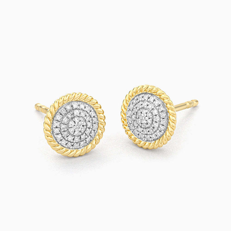 Silver circle rope stud earrings with small diamond accents