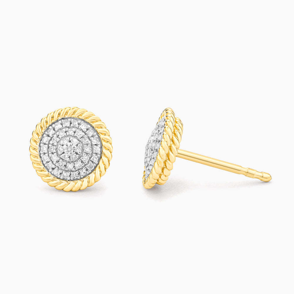 Silver circle rope stud earrings with diamond accents