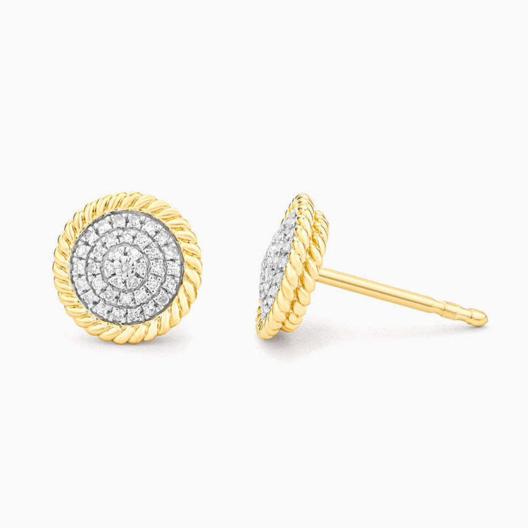 Silver circle rope stud earrings with diamond accents