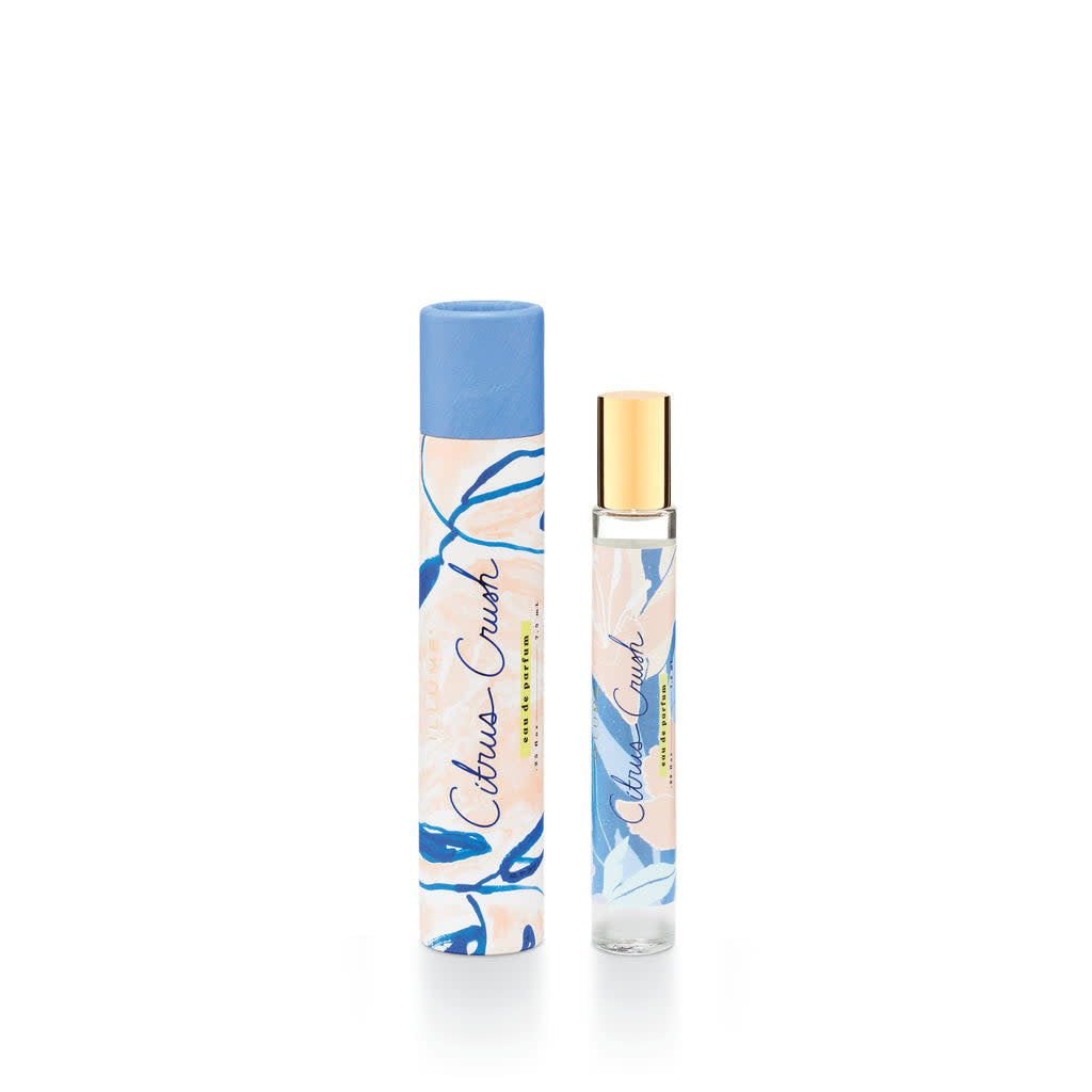Citrus Crush rollerball perfume in a clear glass bottle with silver cap.