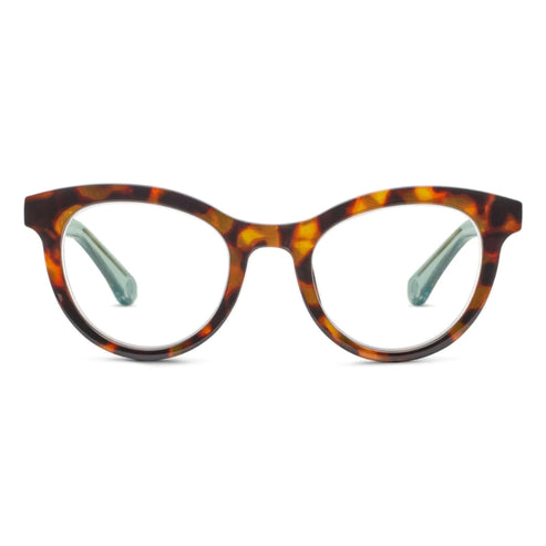 Tribeca eyeglasses with wire core-colored temples and a patterned cat-eye silhouette.