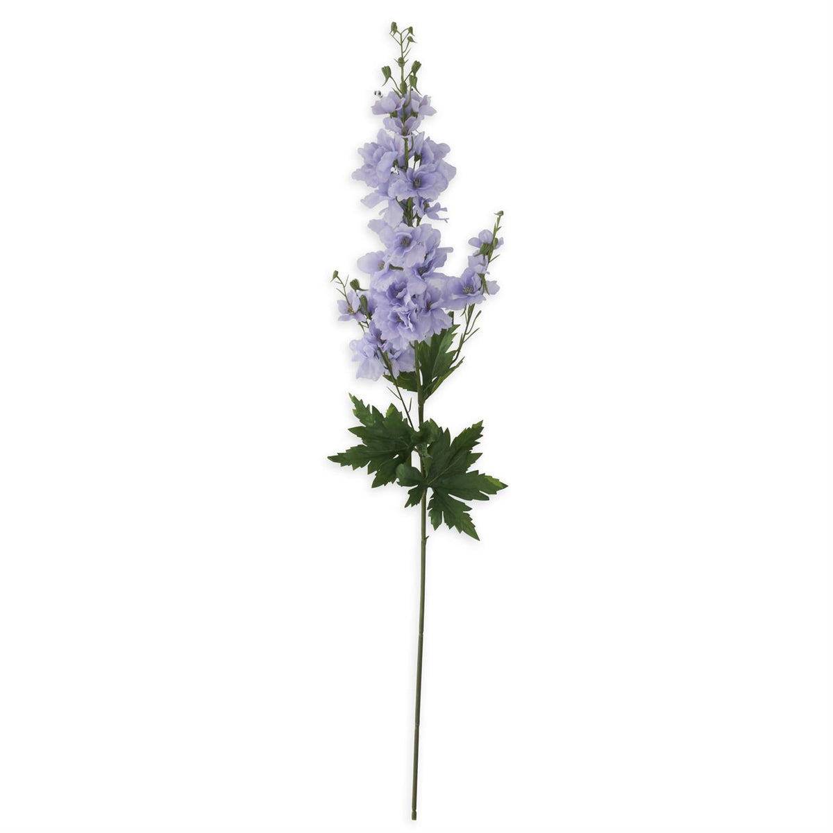 36-inch tall artificial delphinium flower arrangement with three stems in a wire and fabric base