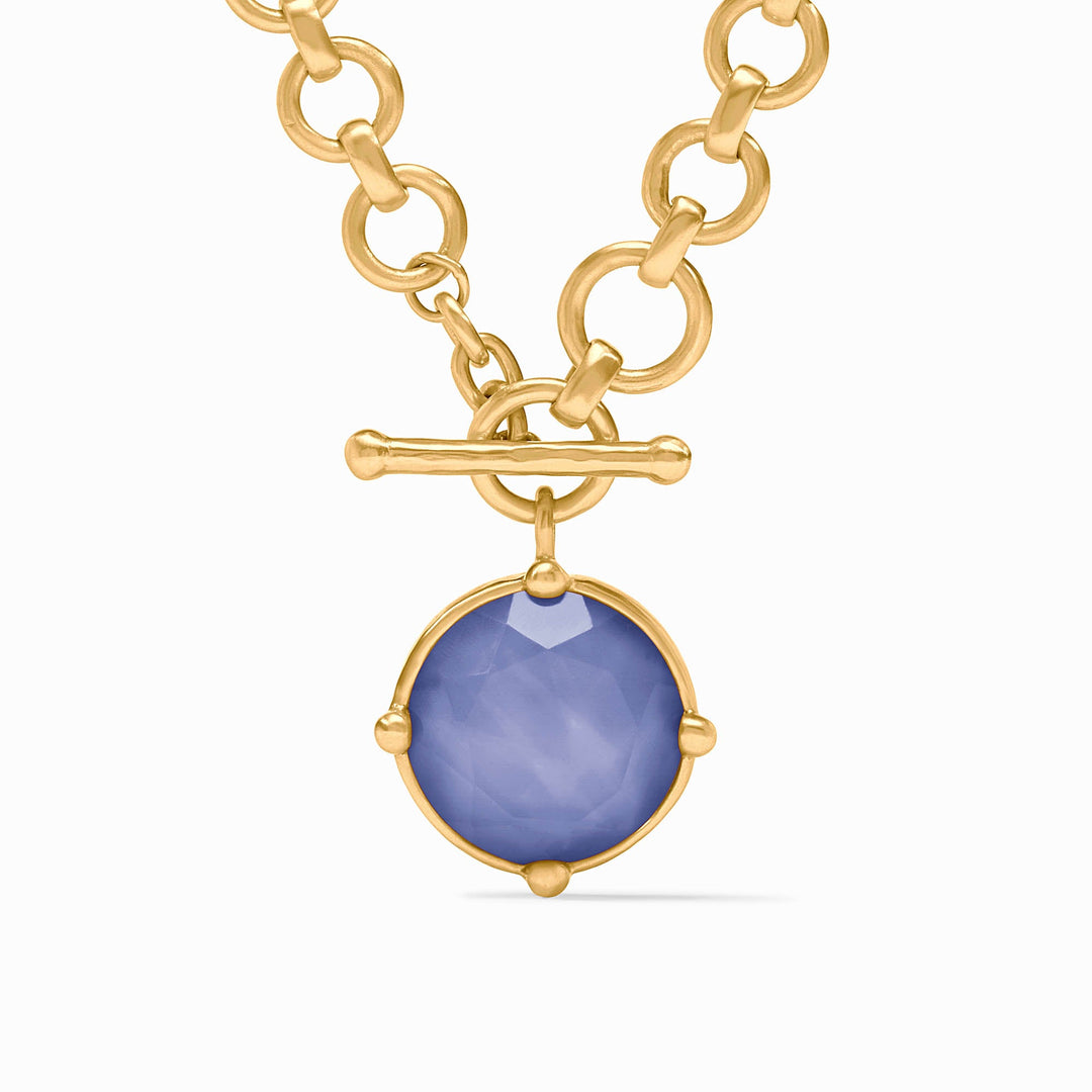 Honeybee Demi Necklace featuring a rose cut stone with beads on one side and an adjustable chain.