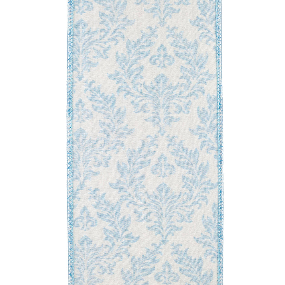 White-blue filigree wired edge trim with regal crest pattern