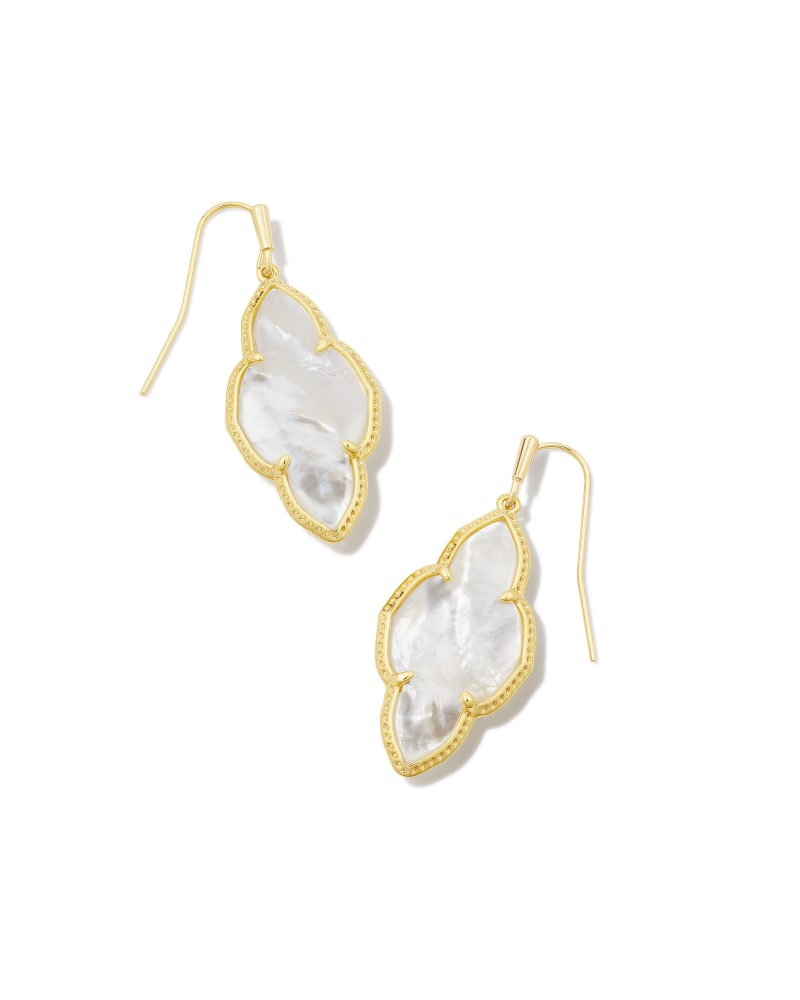 Abbie drop earrings featuring a small geometric stud with an elongated earwire closure.
