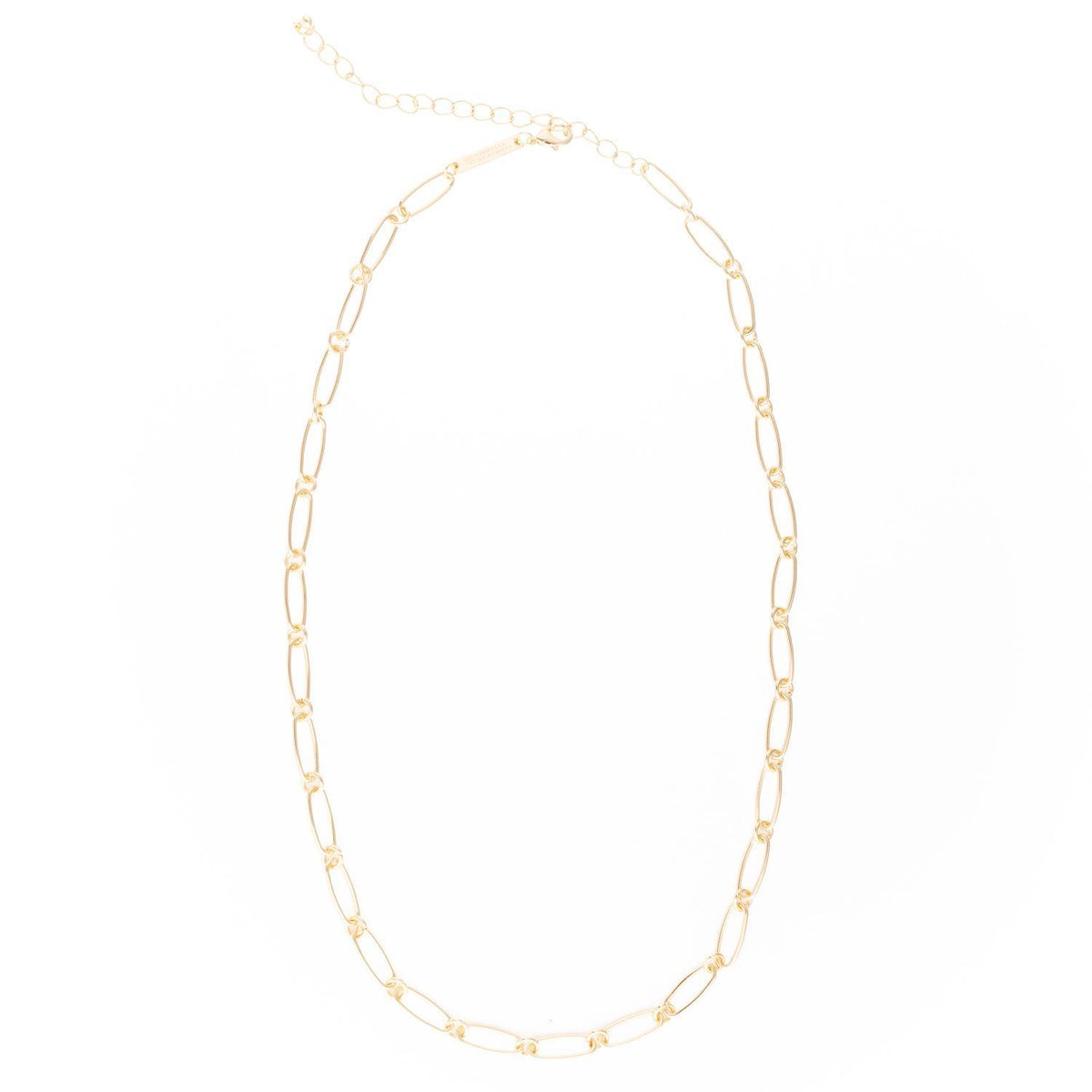 Cora necklace featuring a delicate chain with an 18k gold plated finish and hypoallergenic design.