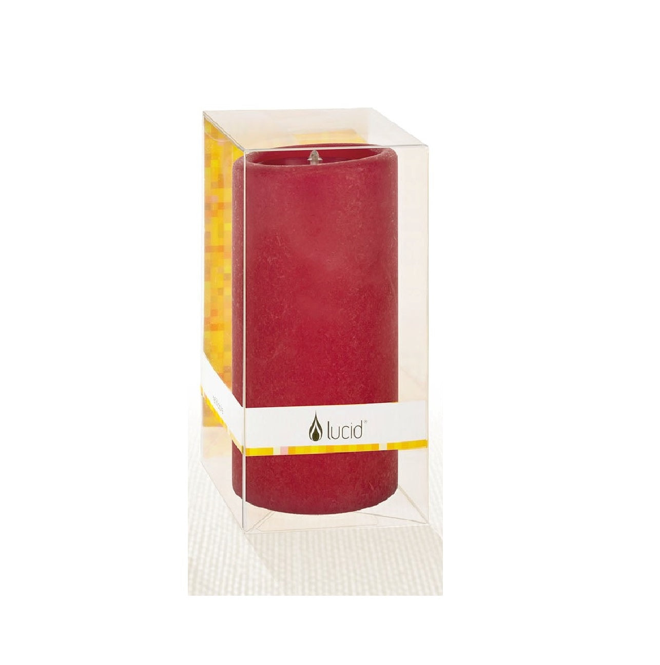 Ruby-colored Lucid Liquid Everlasting pillar candle with a smooth cylindrical shape.