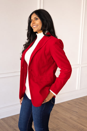 Tailored Caroline velvet blazer in black with a classic lapel collar.