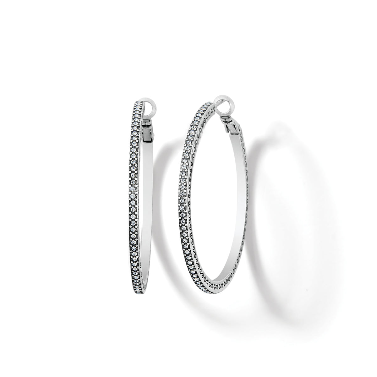 Meridian Thin Large Hoop Earrings in silver-plated finish with fine-quality crystal accents.