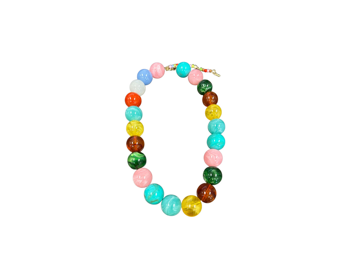 Celia Chunky Beaded Necklace with large, colorful resin beads and 18k gold plated accents.