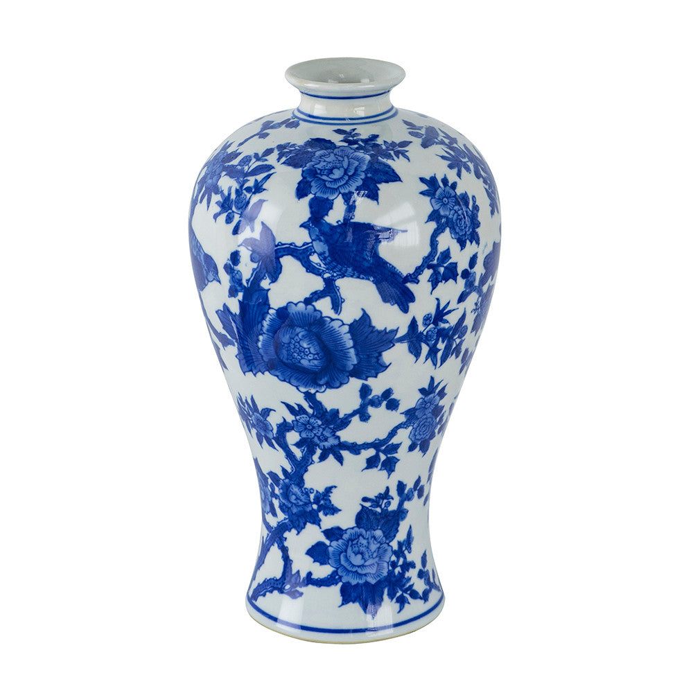 Ren Blue and White Bird Vase featuring a classic porcelain design with floral and bird motifs.