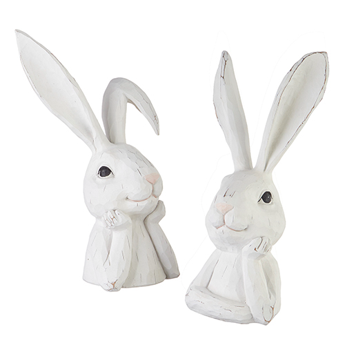 Resin bust sculpture of a rabbit with closed eyes measuring 8 inches wide by 6.5 inches deep.