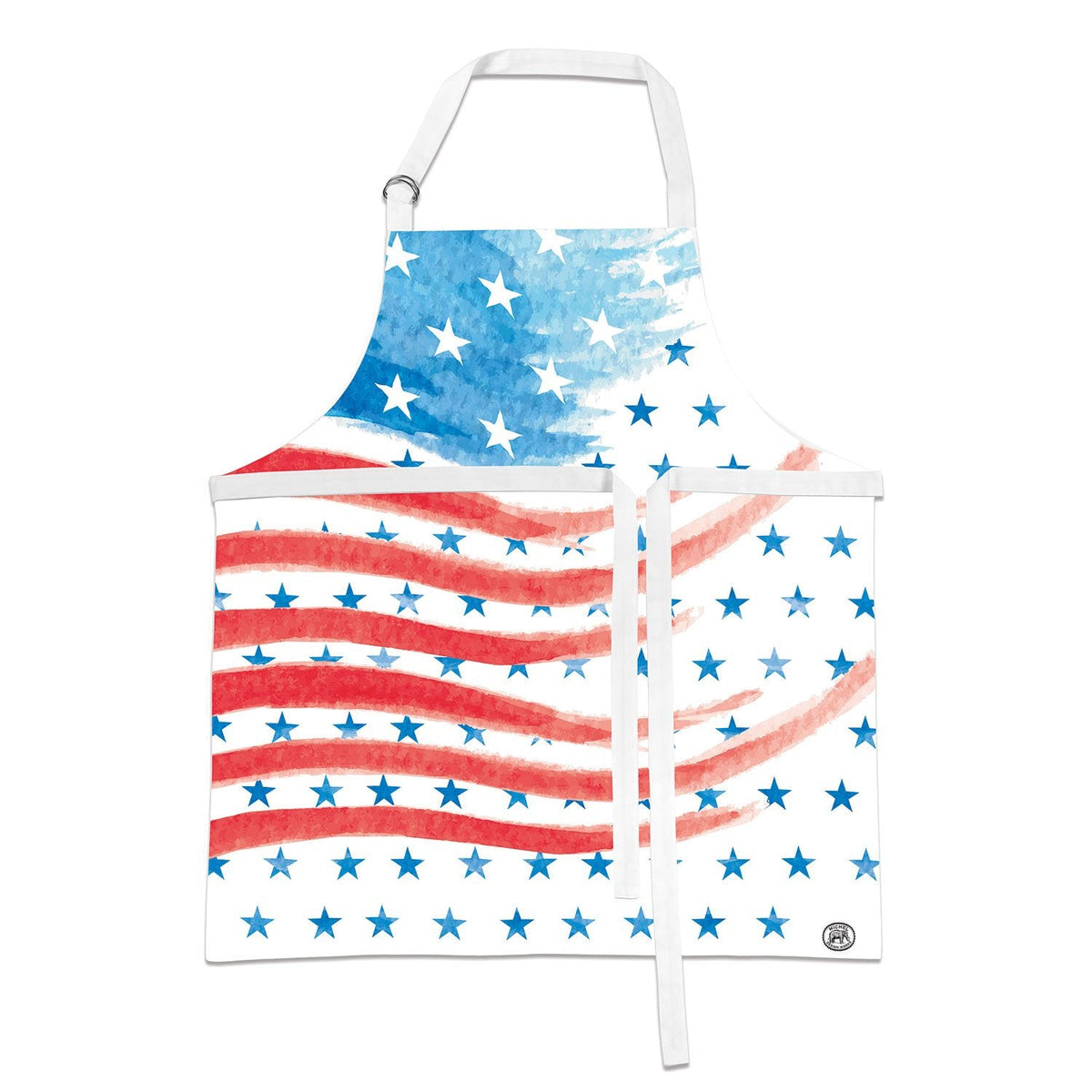 Black cotton chef apron with adjustable neck strap and double D-rings.