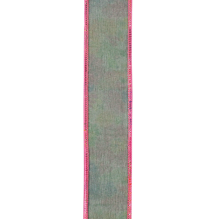 A roll of floral-patterned wired edge trim with a delicate flower motif on polyester fabric.
