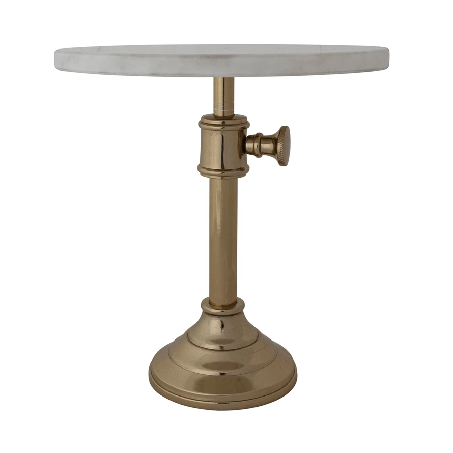 Adjustable Metal Pedestal with Marble Top - Gold Finish & White