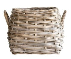 Natural rattan basket with handles in a cylindrical shape
