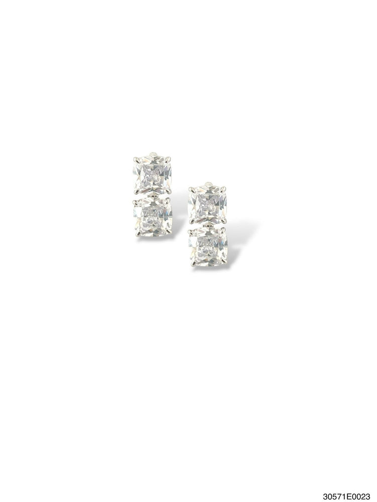 White gold Clair double drop earrings with cushion-cut cubic zirconia stones.