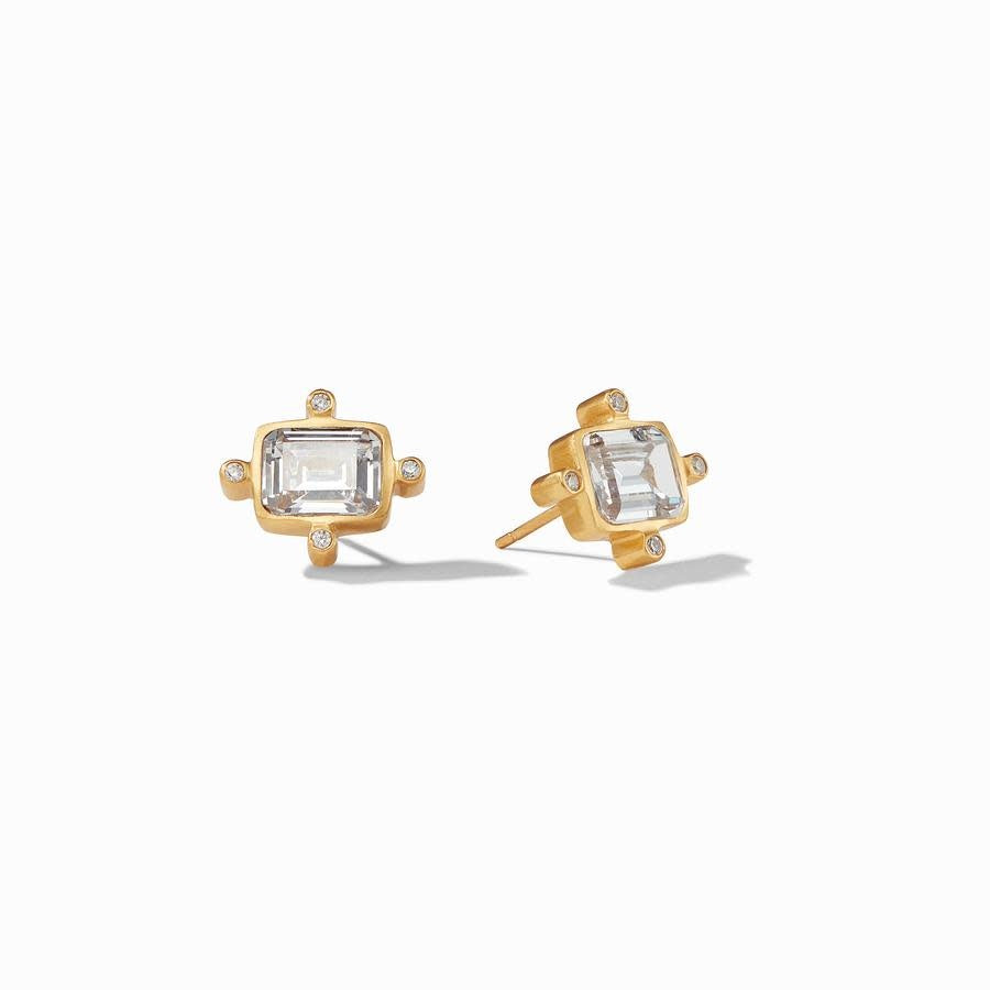 Clara Stud Gold earring featuring rose cut glass stones with cubic zirconia accents on a 0.5-inch gold plate silhouette.