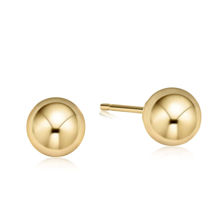 Gold-colored classic ball stud earring with a smooth spherical top.