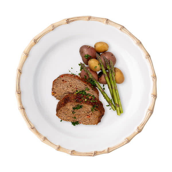 Natural ceramic dinner plate with bamboo trim rim