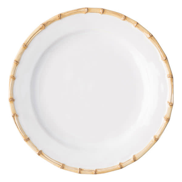 Natural bamboo charger plate with ceramic center in a clean modern square shape.