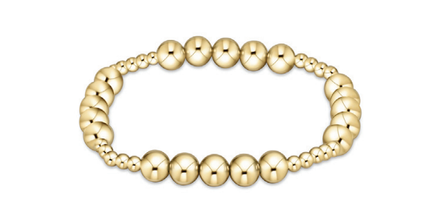 Gold-filled bracelet with a classic blissful bead pattern featuring mixed 3mm and 6mm beads on stretch elastic.